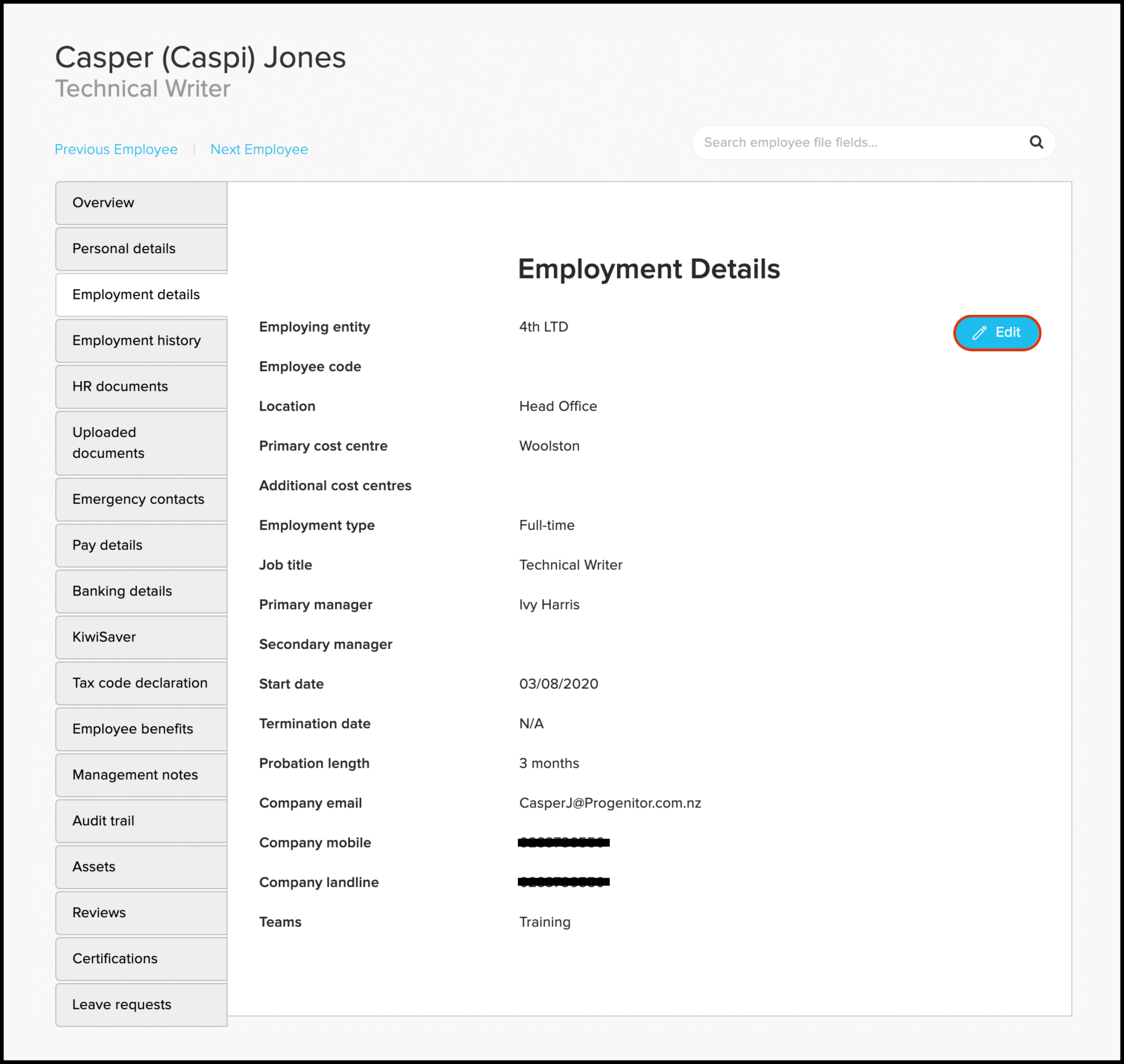 HR Employee File: Employment Details – Employment Hero HelpCentre (NZ)