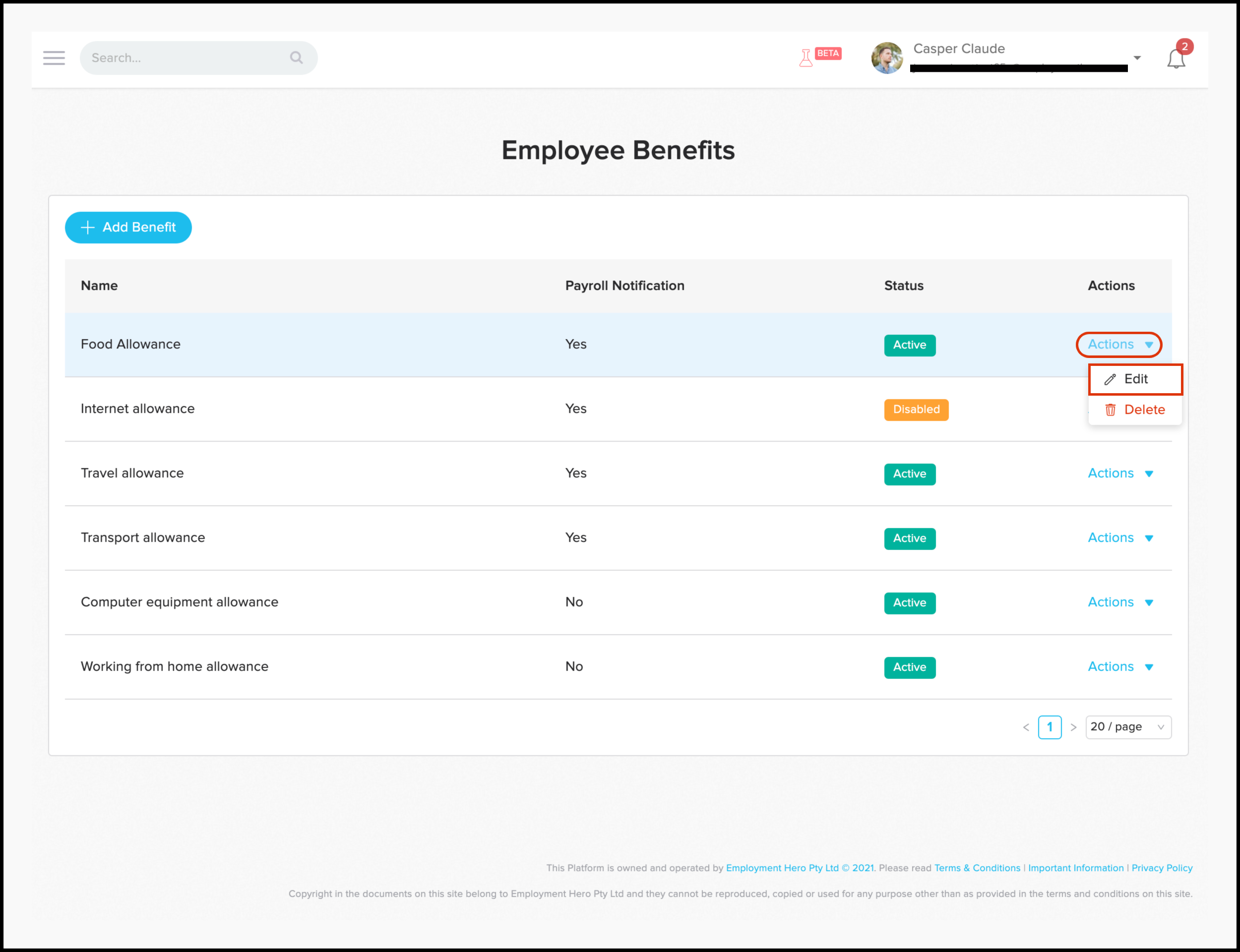 Employee Benefit Allowances HR Web Platform Employment Hero 