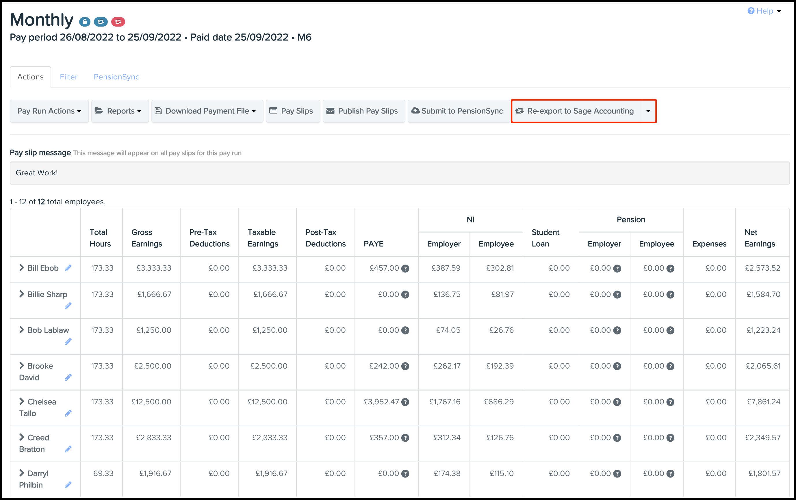 Sage Accounting FAQ How do I reexport my data from a pay run
